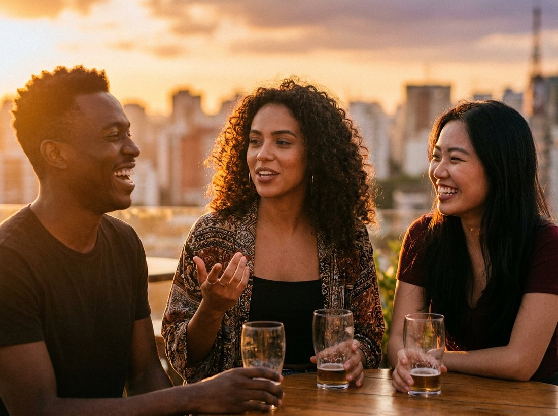 Amigos conversando em inglês